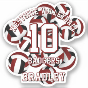 Sticker maroon noir équipe couleurs volleyballs nom enfant