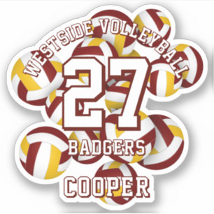 Sticker maroon or équipe couleurs volleyballs enfants nom
