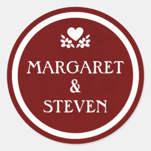 Sticker Maroon Red & White Mariage Circle Nom