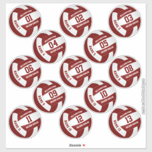 Sticker maroon white 13 joueurs personnalisés noms volleyb