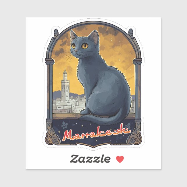 Sticker Marrakech Maroc Cat Retro (Feuille)