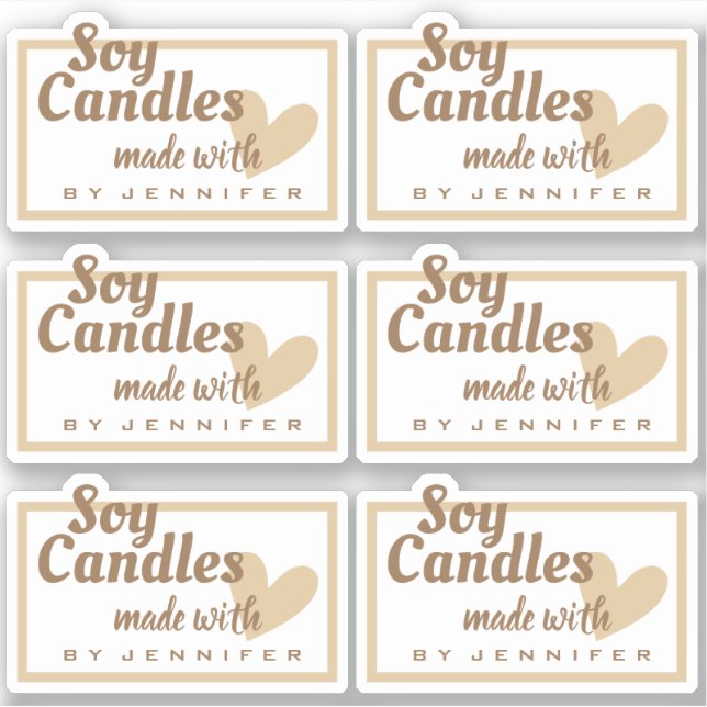 Sticker Marron et Blanc Fabriquées avec Amour Bougies Beig (Devant)