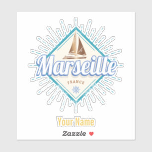 Sticker Marseille ville France bateau à voile rétro vintag