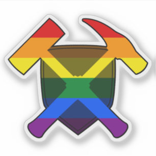 Sticker Marteau de rock et drapeau arc-en-ciel LGBT du géo