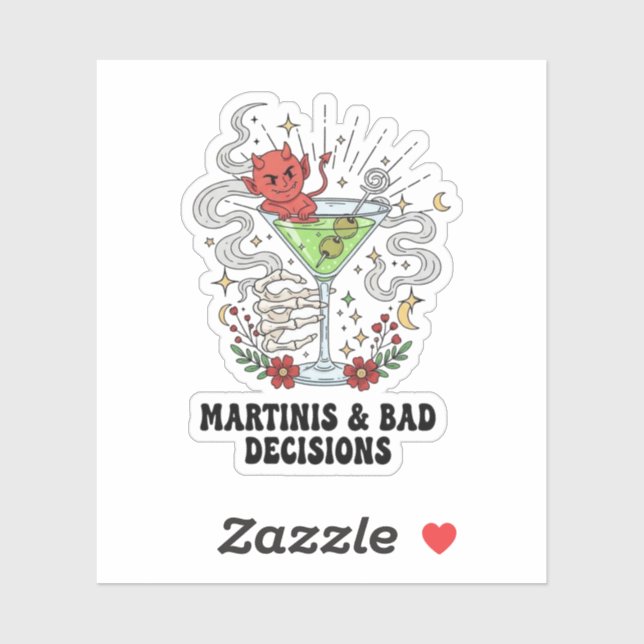 Sticker Martinis & Mauvaises Décisions Diable Cocktail Drô (Feuille)