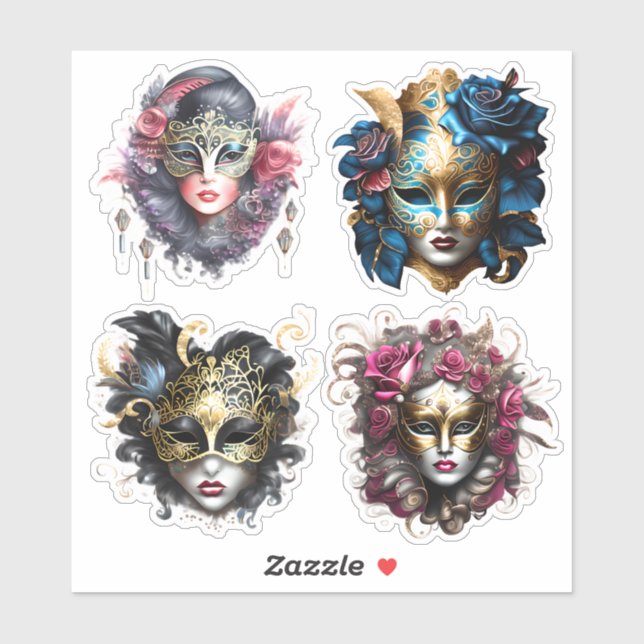 Sticker Mascarade carnaval masques visage femmes masqué (Feuille)