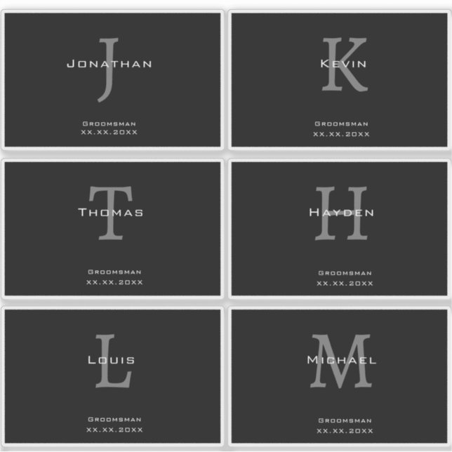 Sticker Masculine Black and White  Initial + Name Monogram (Devant)