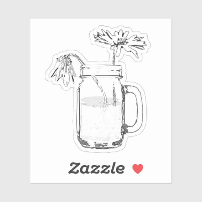 Sticker mason jar daisies (Feuille)