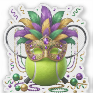 Sticker Masque de Mascarade Balle de Tennis Mardi Gras Plu