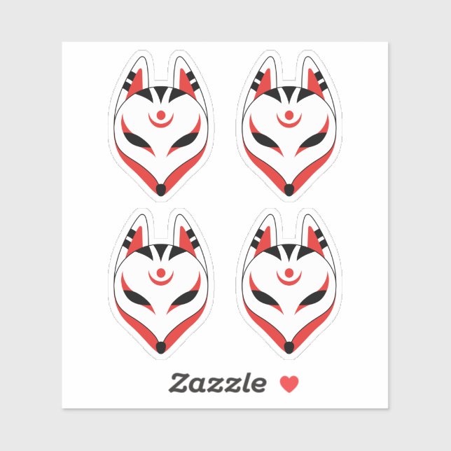 Sticker Masque japonais Kitsune Fox, Ensemble de 4 (Feuille)