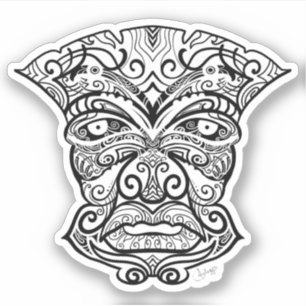 Sticker Masque Tiki noir et blanc