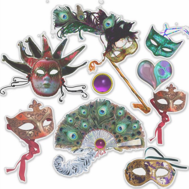 STICKER MASQUES DE CARNIVAL DU MARDI GRAS, ÉVENTAIL À PLUM (Devant)