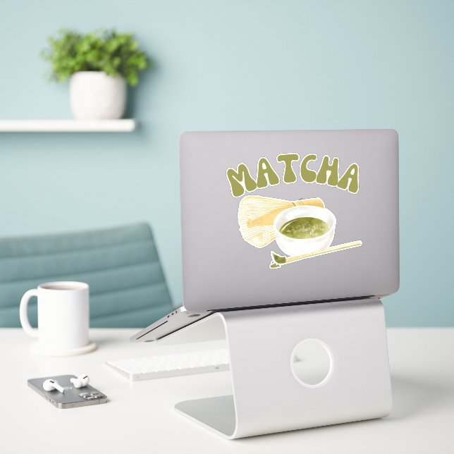 Sticker Matcha boba thé vert, matcha (Ordinateur portable sur le bureau)