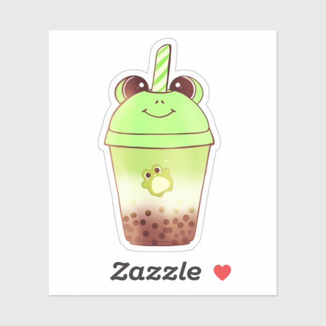 Sticker Matcha Buble Thé Lait Thé Grenouille (Feuille)