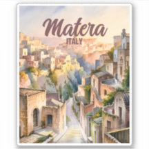 Matera Italie Sassi Aquarelle Personnalisée Vintag