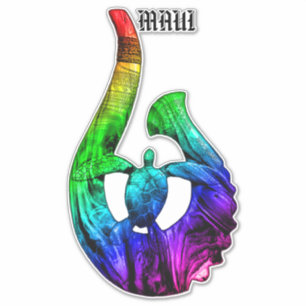 Sticker Maui Honu Tribal Hook Neon Arc-en-ciel