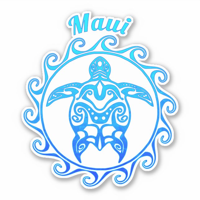 Sticker Maui Tortue Tribale Bleue (Devant)