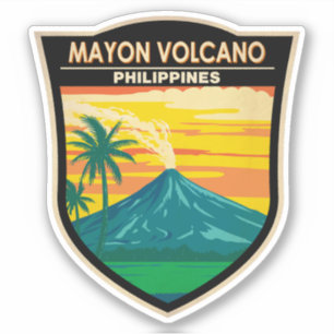 Sticker Mayon Volcano Philippines Travel Art Vintage