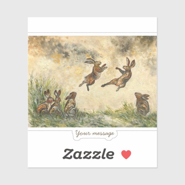 Sticker Meadow Matchup Playful Hares in a Meadow  (Feuille)