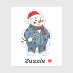 Sticker Mécanicien Bonhomme de Neige Noël 2026 Fête Bleu C
