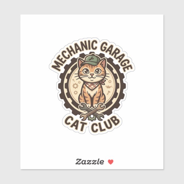 Sticker Mécanicien Garage Chat POD Vector Art - Mécanicien (Feuille)