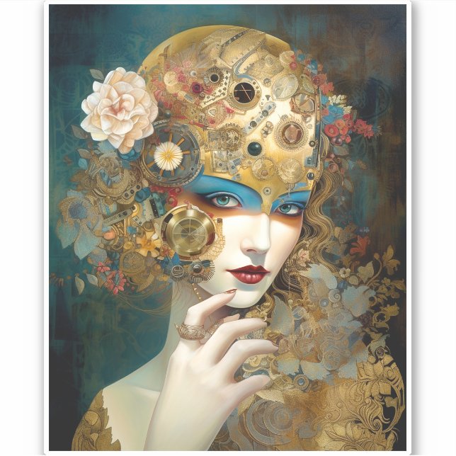 Sticker Mécanique Lady Robotique Imaginaire Sci-Fi (Devant)