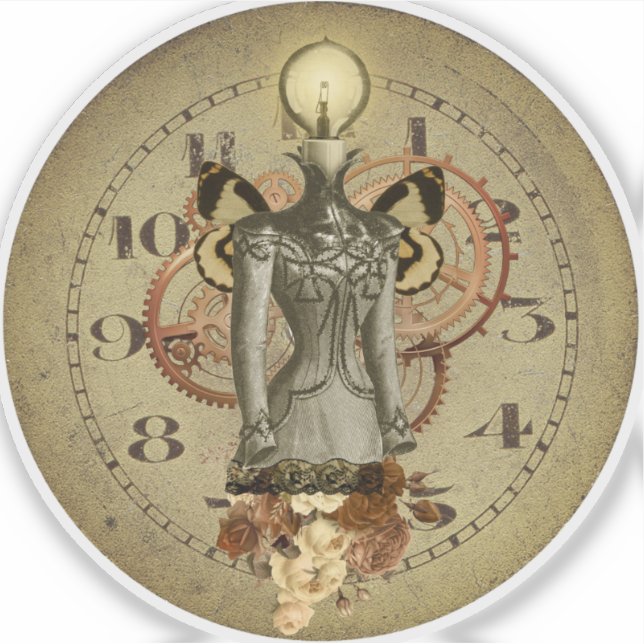 Sticker Médaille de collage de buste féminine Steampunk (Devant)