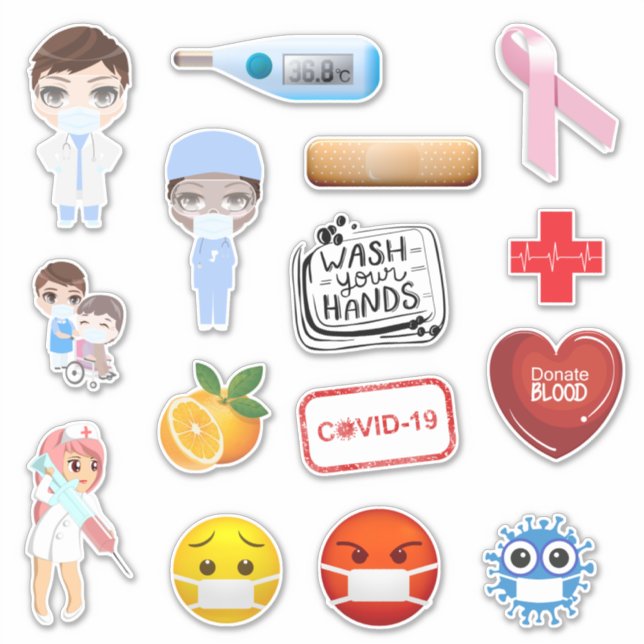 Sticker Médicale covid-19 corona masques d'hôpital germes (Devant)