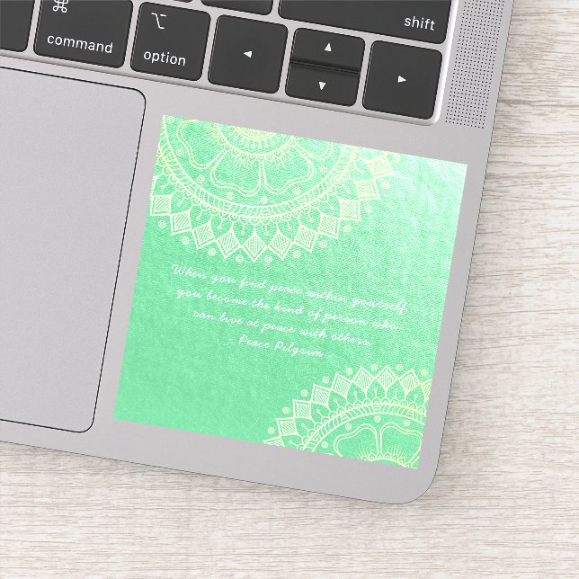 Sticker Méditation Yoga Professeur Vert Or Mandala Citatio (Détail)