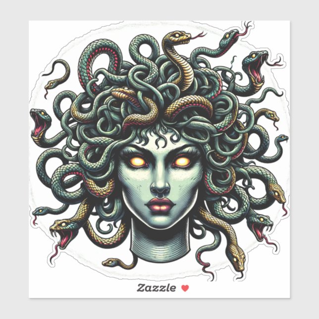 Sticker Medusa face verte pleine de serpents (Feuille)