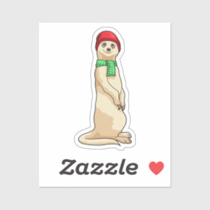 Sticker Meerkat avec Casquette et Écharpe