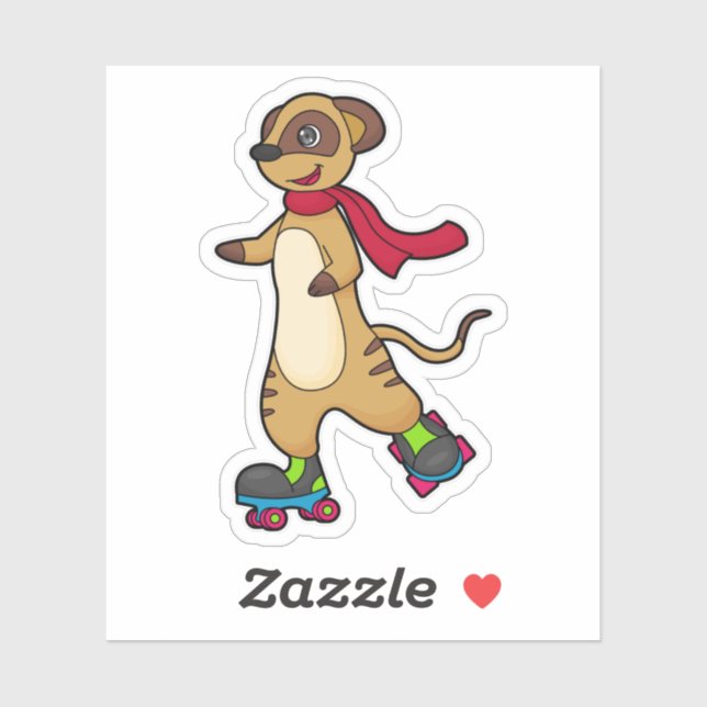 Sticker Meerkat comme patineur avec patins à rouleaux (Feuille)