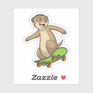 Sticker Meerkat comme Patineur avec Skateboard