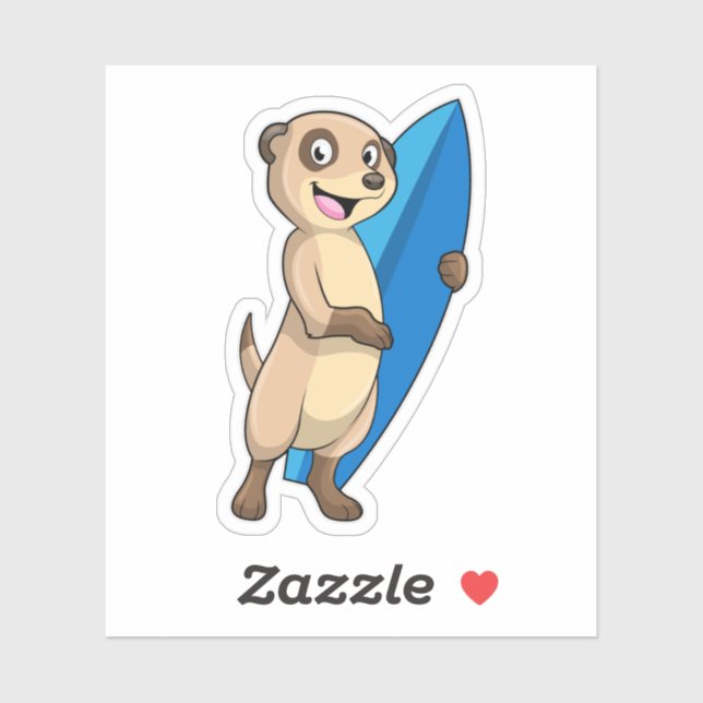 Sticker Meerkat comme surfeur avec Surfer (Feuille)