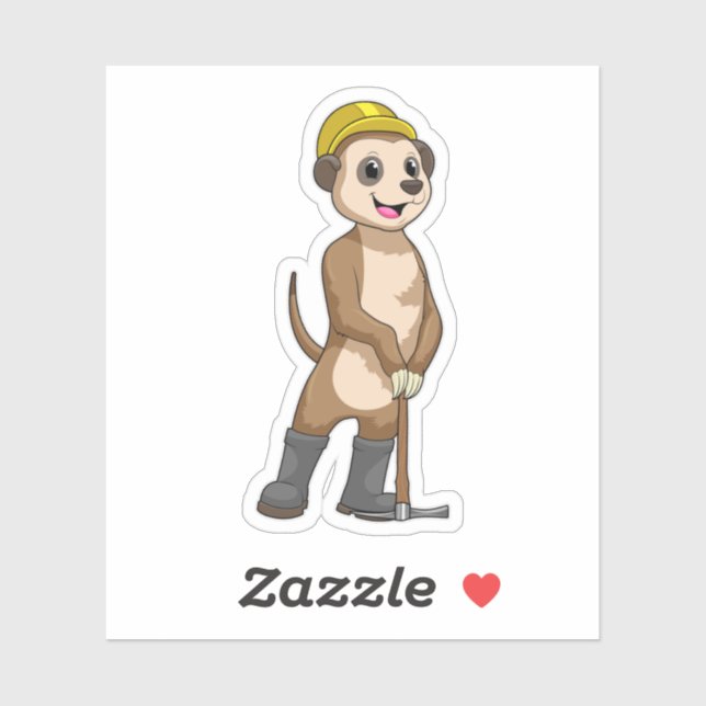 Sticker Meerkat en tant que mineur avec Pickaxe (Feuille)