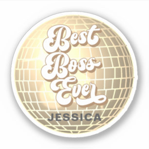 Sticker Meilleur Boss Jamais   Gold Disco Ball Retro   Per