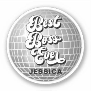 Sticker Meilleur Boss Jamais   Silver Disco Ball Retro   P