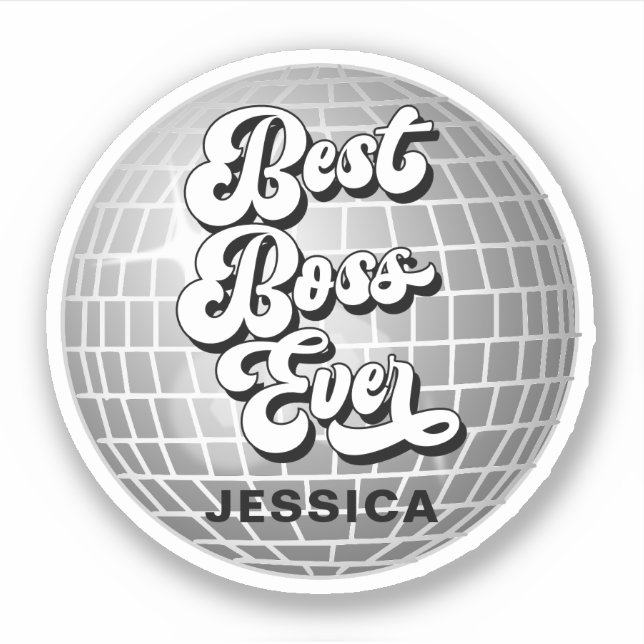Sticker Meilleur Boss Jamais | Silver Disco Ball Retro | P (Devant)