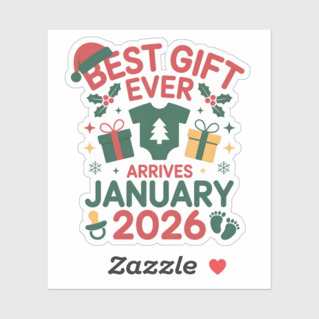 Sticker Meilleur cadeau de Noël arrive janvier 2026 pour l (Feuille)