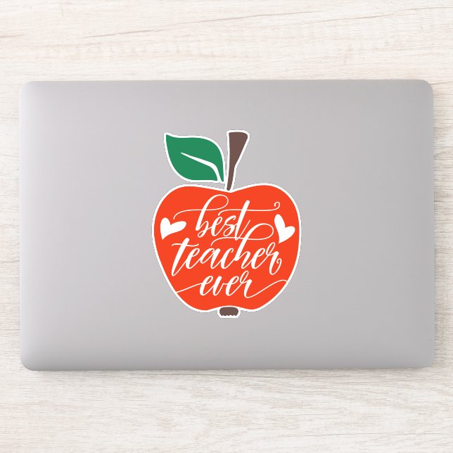 Sticker Meilleur Enseignant Jamais Rouge Vert Pomme (Ordinateur)