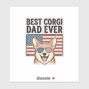 Sticker Meilleur Papa Corgi Patriote Vintage T-shirt Chien