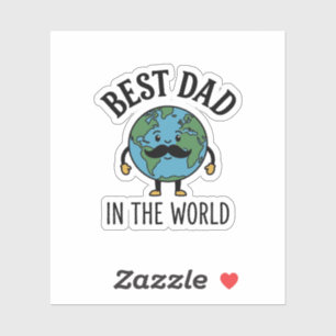 Sticker Meilleur Papa du Monde Earth Moustache Shirt Desig