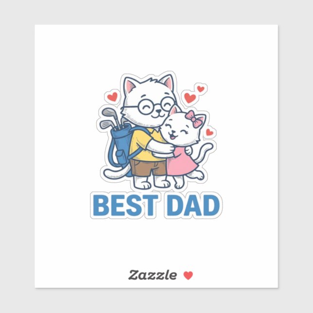 Sticker Meilleur Papa Golf Chat Câlin Mignon Design Vector (Feuille)