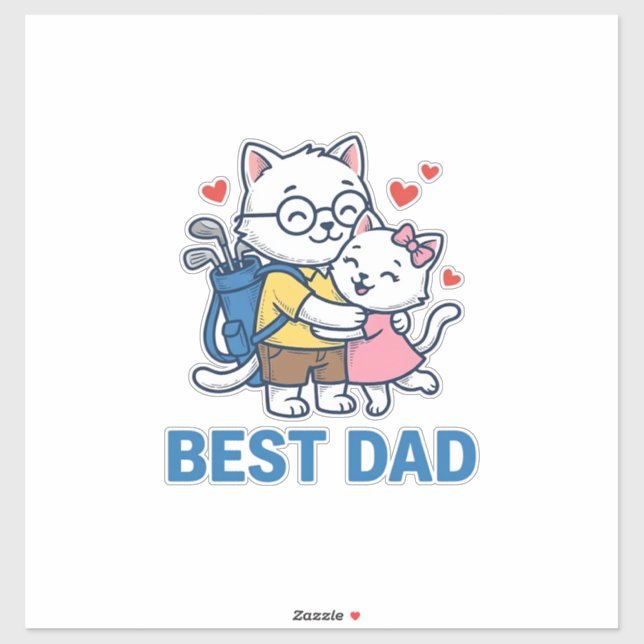 Sticker Meilleur Papa Golf Chat Hug Mignon Design Vectorie (Feuille)