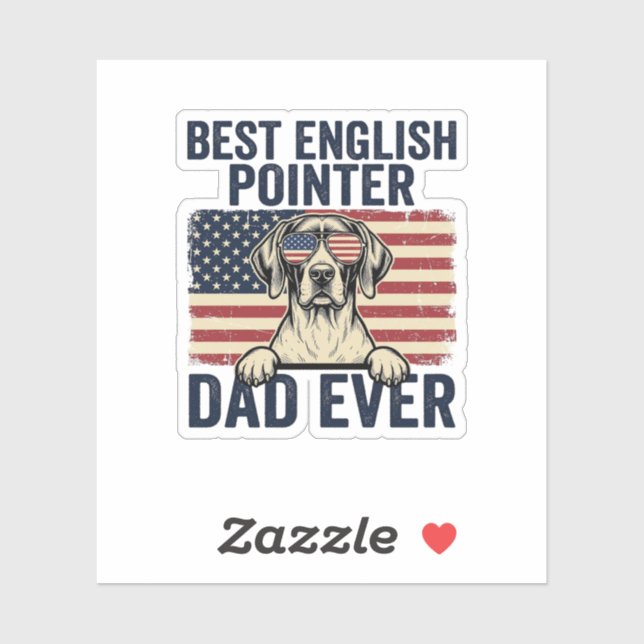 Sticker Meilleur Papa Pointer Anglais Patriote de Chien (Feuille)