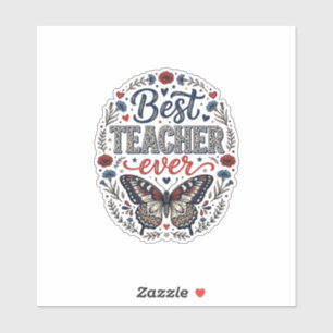 Sticker Meilleur Professeur Ever Vintage Papillon Floral C
