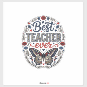 Sticker Meilleur Professeur Ever Vintage Papillon Floral C