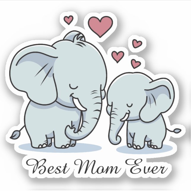 Sticker Meilleure Maman Du Monde Éléphants Et Cœurs (Devant)