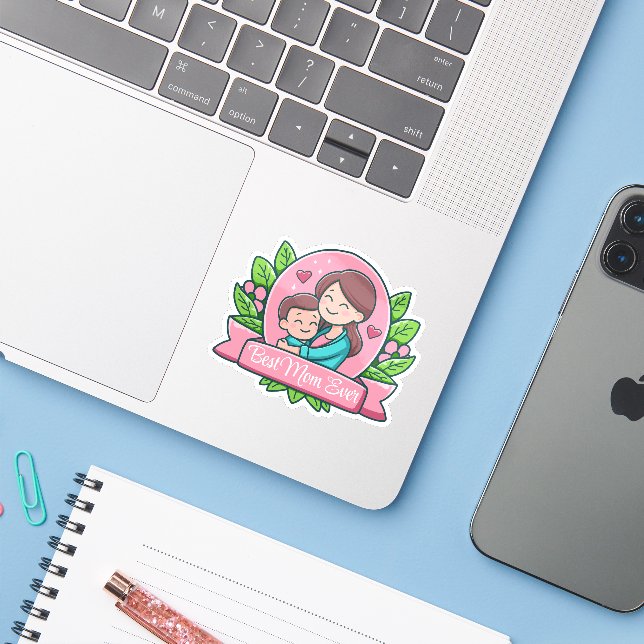 Sticker Meilleure Maman Jamais, Maman Et Enfant, Personnal (Ordinateur portable avec iPhone)