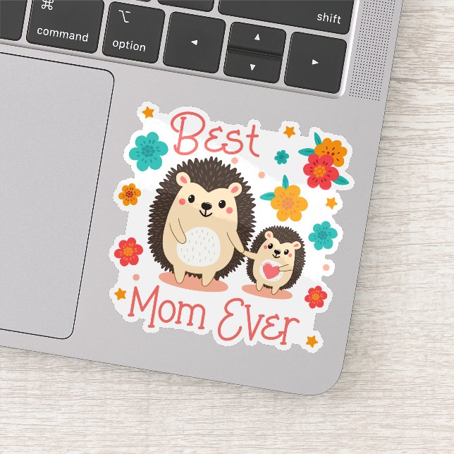 Sticker Meilleure Maman Monde Mère et Bébé Hérisson (Détail)